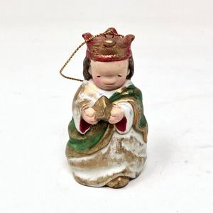 Michel & Co Vintage Wee Three Kings Ornament Ceramic Gold Red Crown